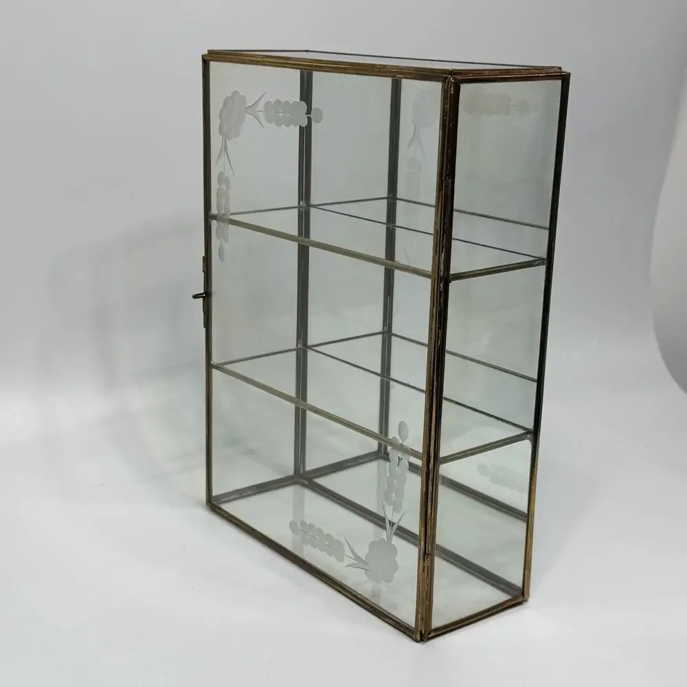 Brass Glass Mirror Curio Cabinet Shelf Wall Mount Table Top 10